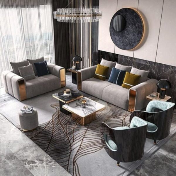 Laver Preimum Modern Sofa Set In Grey Suede - A Crown Furniture