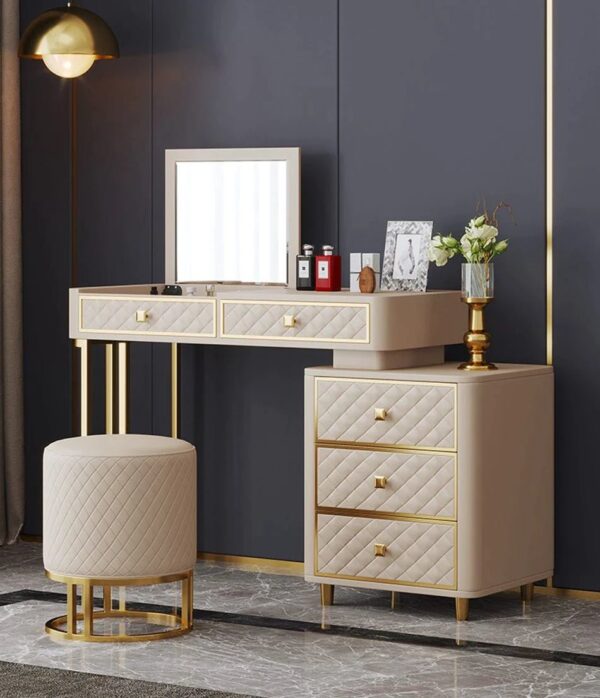 Direach Dressing Table With Ottoman In Stainless Steel - Gold - A Crown Furniture