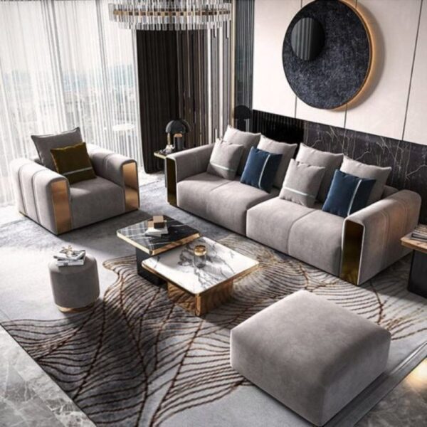 Laver Preimum Modern Sofa Set In Grey Suede - A Crown Furniture