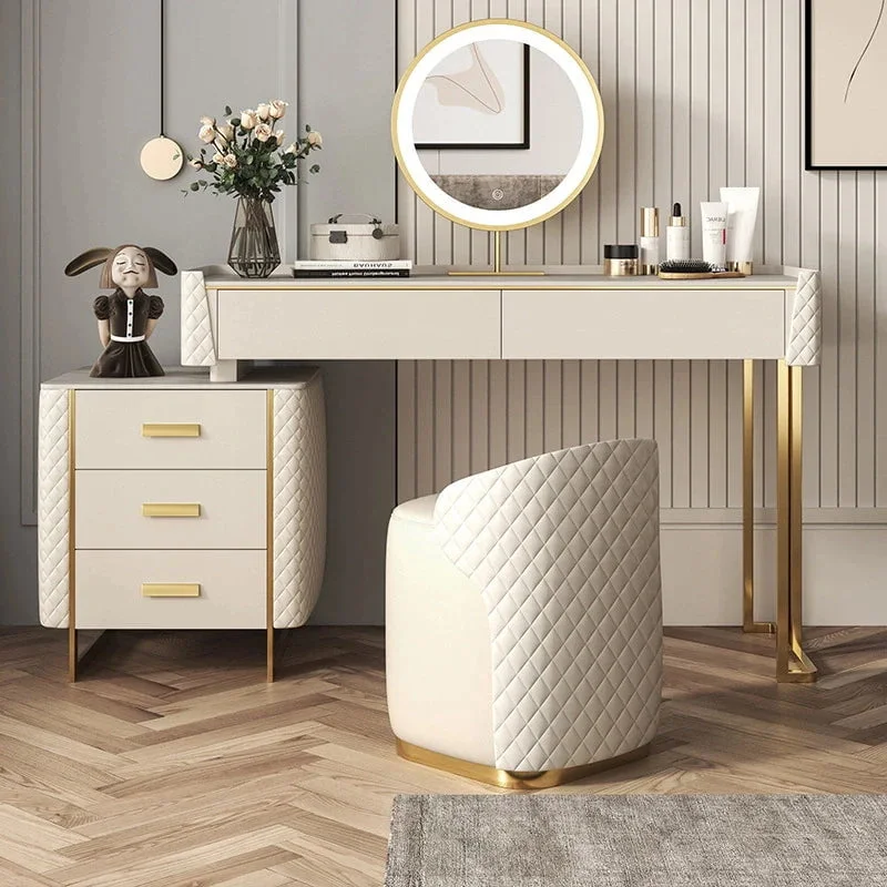 Gealcharn Dressing Table With Ottoman In Stainless Steel - Gold - A Crown Furniture