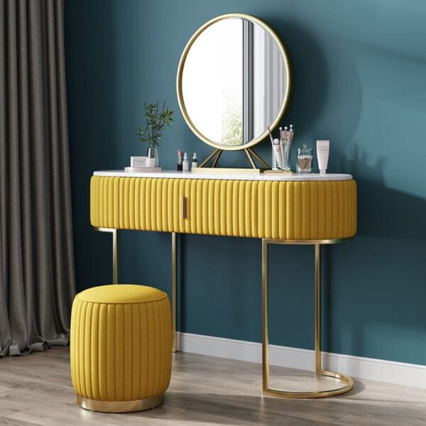 Seekopfe Dressing Table With Ottoman In Stainless Steel - Gold - A Crown Furniture