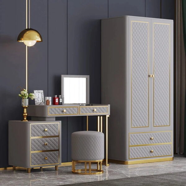 Direach Dressing Table With Ottoman In Stainless Steel - Gold - A Crown Furniture