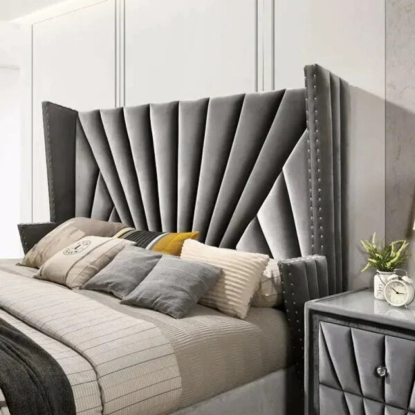 Trysail Wing Upholstered Bed With Storage In Grey Suede - A Crown Furniture