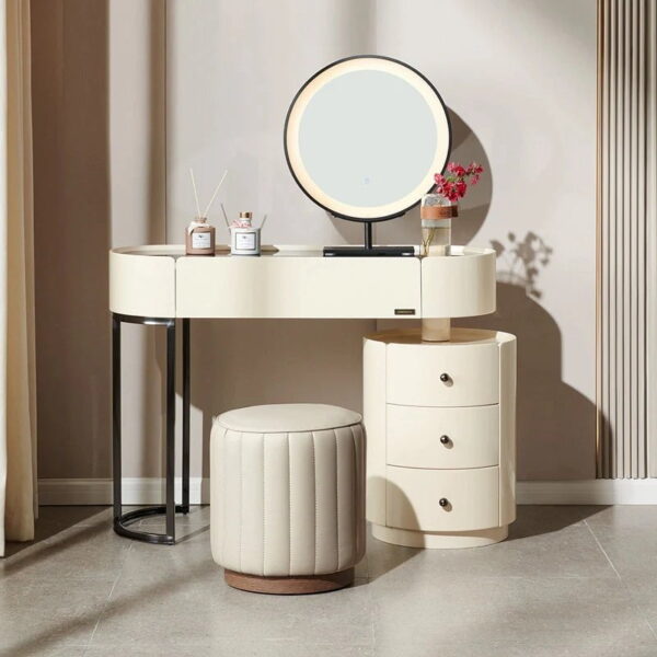 Melody Dressing Table With Ottoman In Stainless Steel - Gold - A Crown Furniture