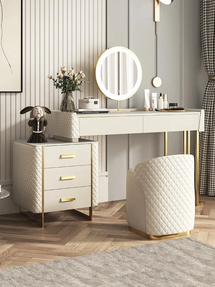 Gealcharn Dressing Table With Ottoman In Stainless Steel - Gold - A Crown Furniture