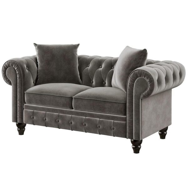 Energisk Line Chesterfield Sofa Set In Grey - A Crown Furniture