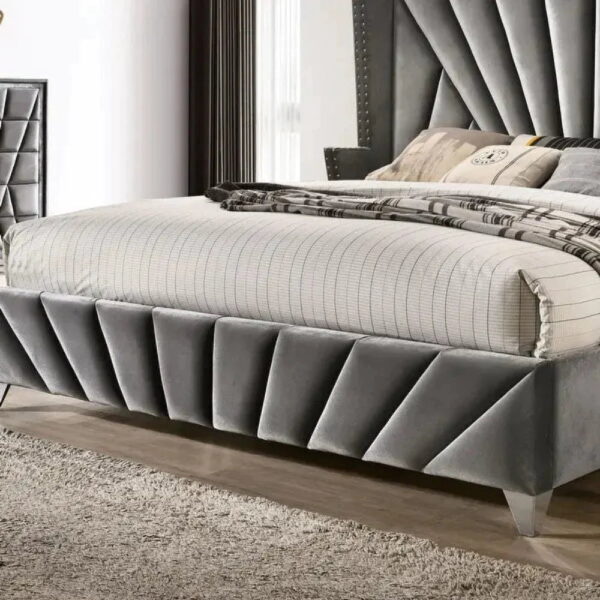 Trysail Wing Upholstered Bed With Storage In Grey Suede - A Crown Furniture