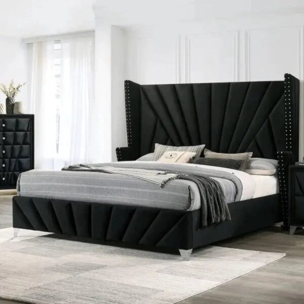 Trysail Wing Upholstered Bed With Storage In Grey Suede - A Crown Furniture