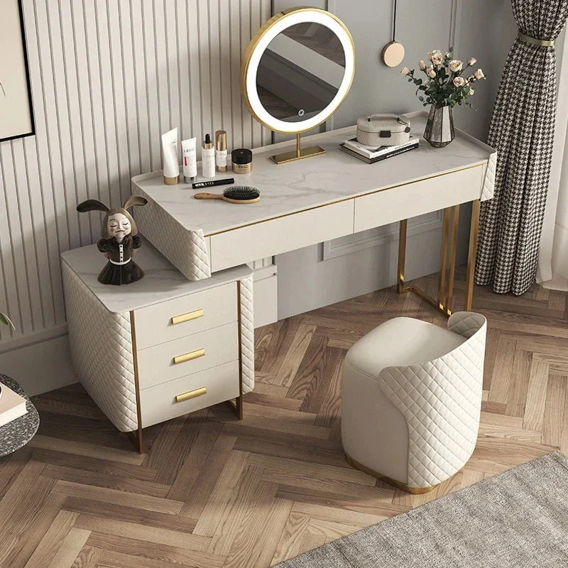 Gealcharn Dressing Table With Ottoman In Stainless Steel - Gold - A Crown Furniture