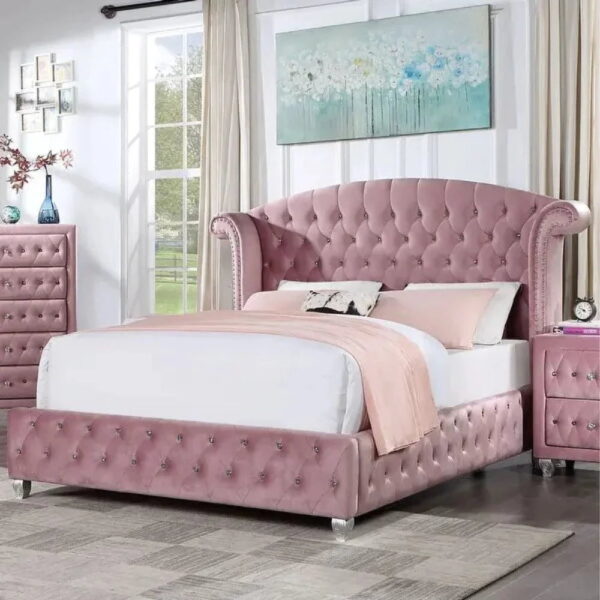 Burgee Wing Upholstered Bed With Storage In Suede - A Crown Furniture