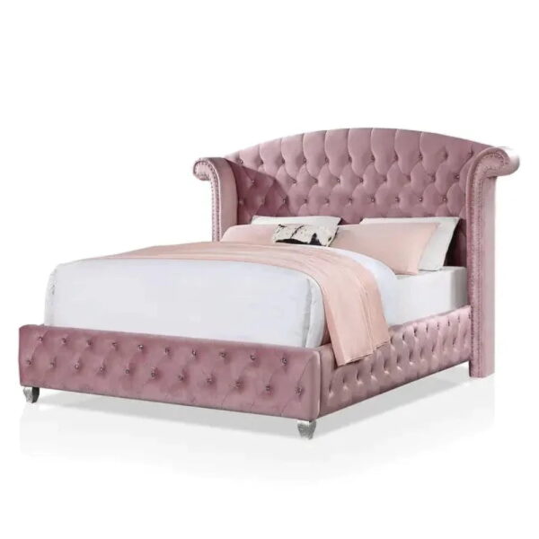 Burgee Wing Upholstered Bed With Storage In Suede - A Crown Furniture