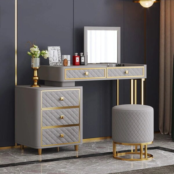 Direach Dressing Table With Ottoman In Stainless Steel - Gold - A Crown Furniture