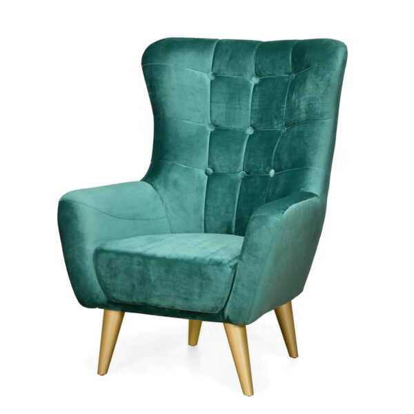 Pulsar Button-Tufted Wingback Chair In Green - A Crown Furniture