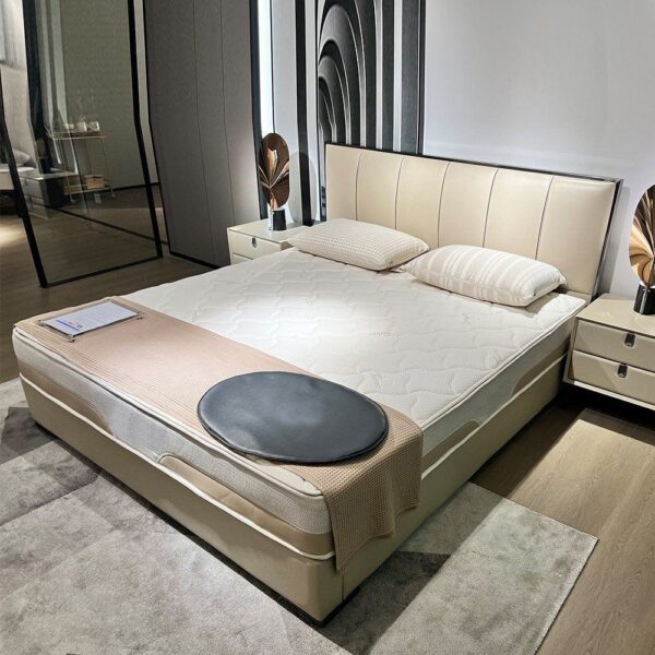 Cruinn Upholstered Bed In Beige Leatherette - A Crown Furniture