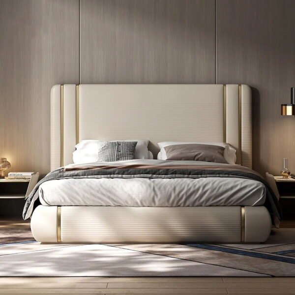 Virgin Upholstered Bed In Suede - A Crown Furniture