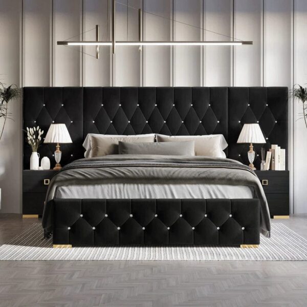 Larboard Luxury Upholstered Bed With Side Tables In Leatherette - A Crown Furniture