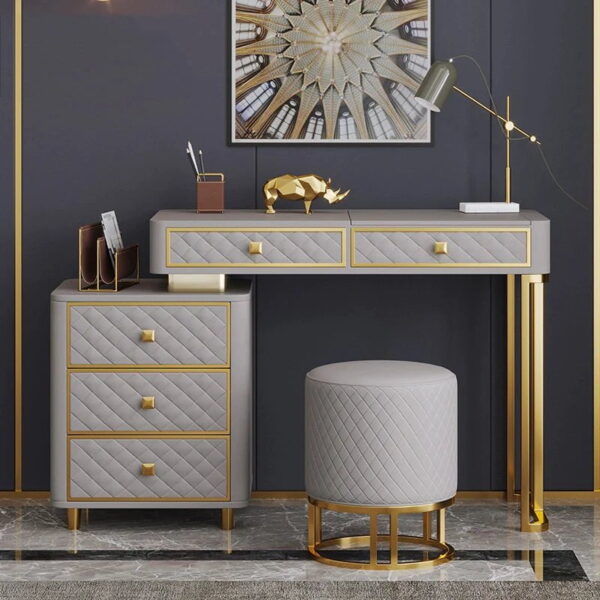 Direach Dressing Table With Ottoman In Stainless Steel - Gold - A Crown Furniture