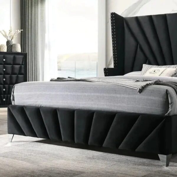 Trysail Wing Upholstered Bed With Storage In Grey Suede - A Crown Furniture