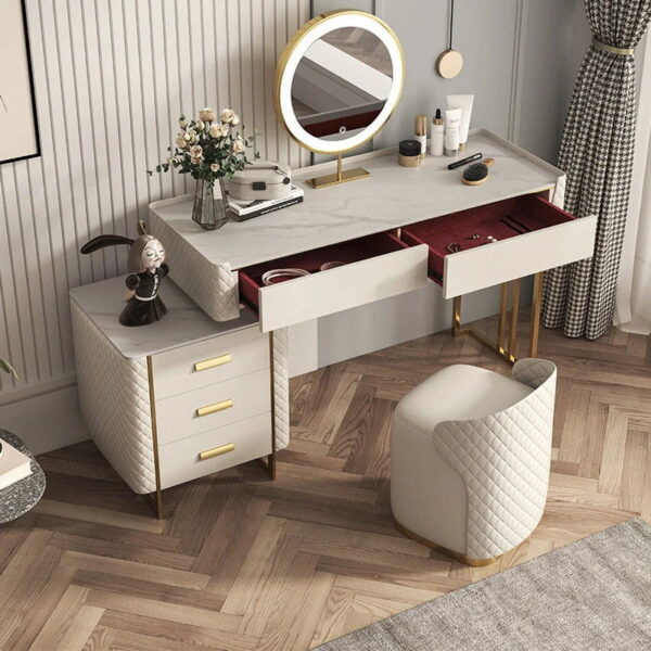 Gealcharn Dressing Table With Ottoman In Stainless Steel - Gold - A Crown Furniture