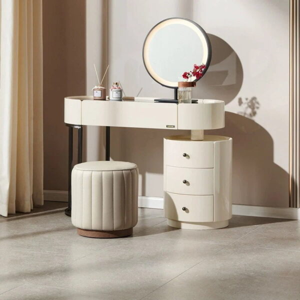 Melody Dressing Table With Ottoman In Stainless Steel - Gold - A Crown Furniture