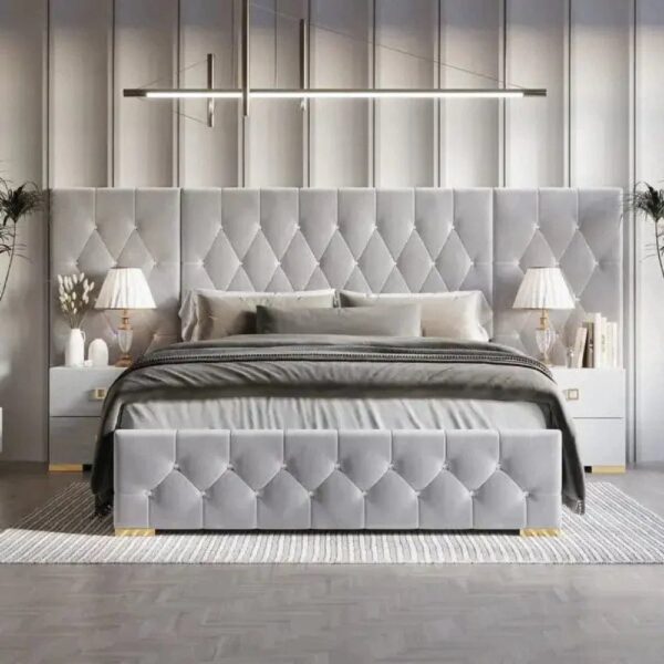 Larboard Luxury Upholstered Bed With Side Tables In Leatherette - A Crown Furniture