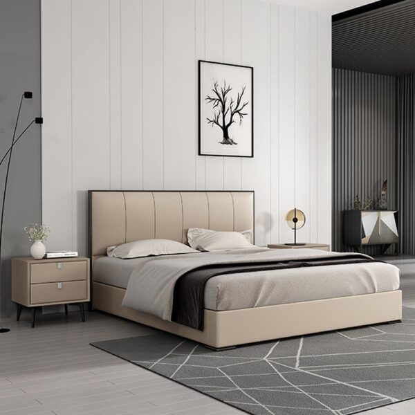 Cruinn Upholstered Bed In Beige Leatherette - A Crown Furniture