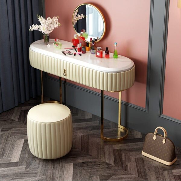 Seekopfe Dressing Table With Ottoman In Stainless Steel - Gold - A Crown Furniture