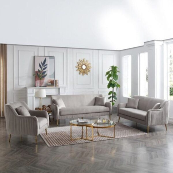 Musik Straight Line Sofa Set In Grey - A Crown Furniture