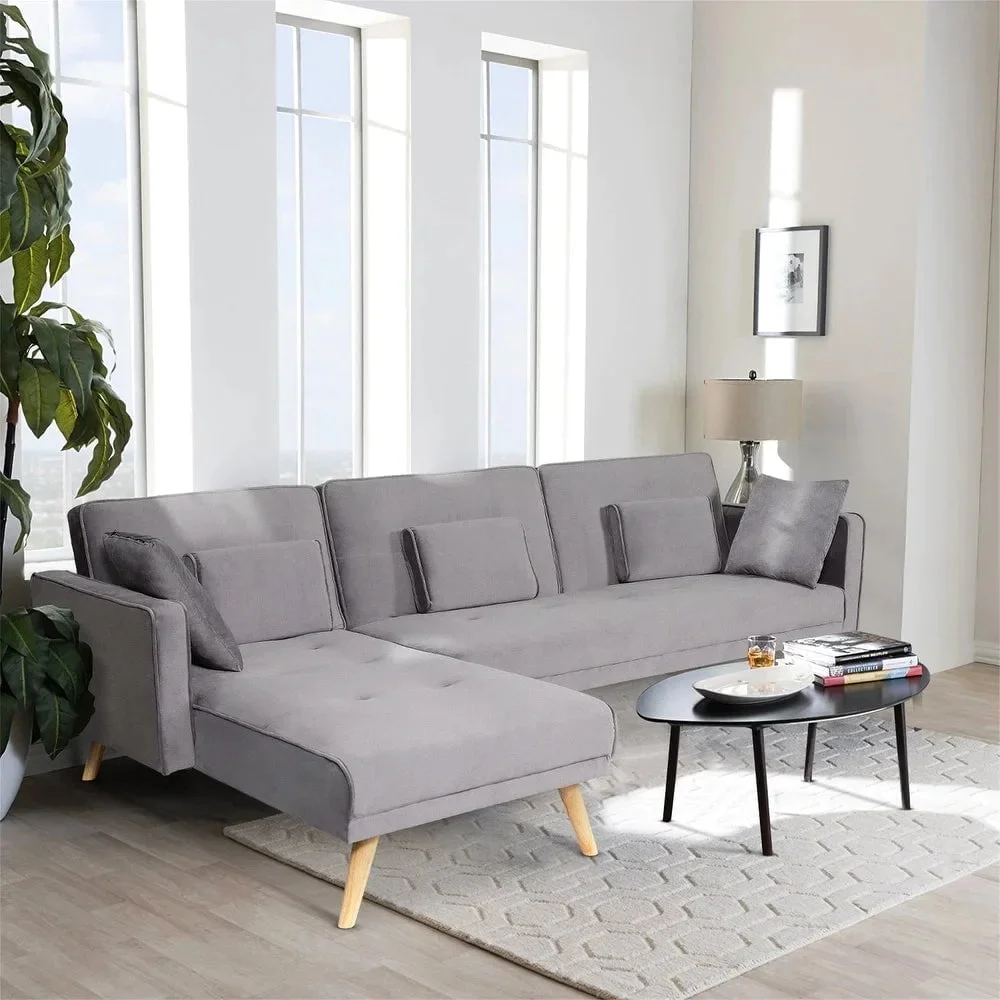 Ceannain Upholstered Sectional Sofa In Grey Suede - A Crown Furniture