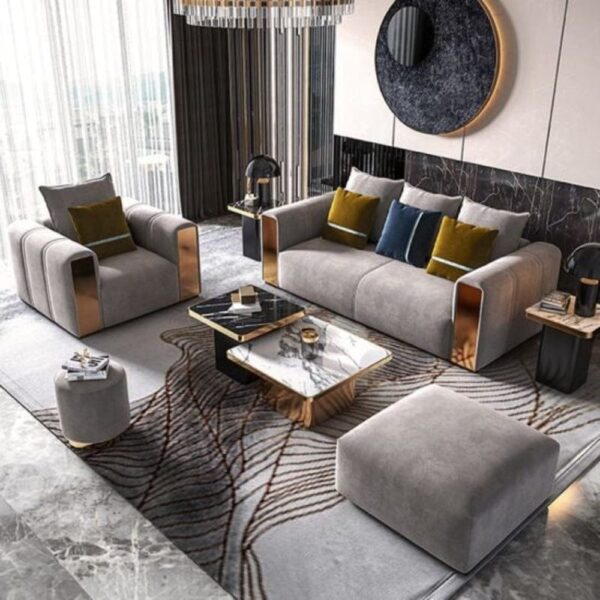 Laver Preimum Modern Sofa Set In Grey Suede - A Crown Furniture