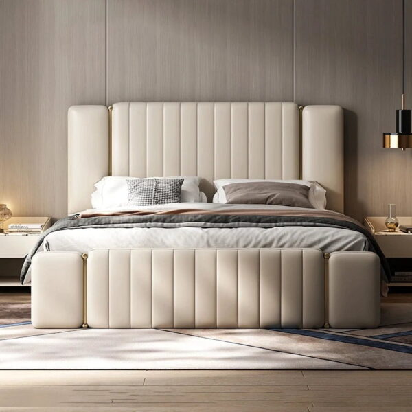 Bhriocain Upholstered Bed In Suede - A Crown Furniture