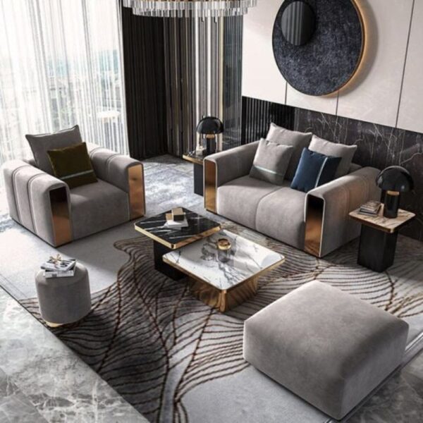 Laver Preimum Modern Sofa Set In Grey Suede - A Crown Furniture