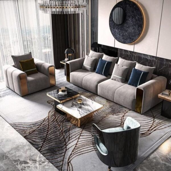 Laver Preimum Modern Sofa Set In Grey Suede - A Crown Furniture