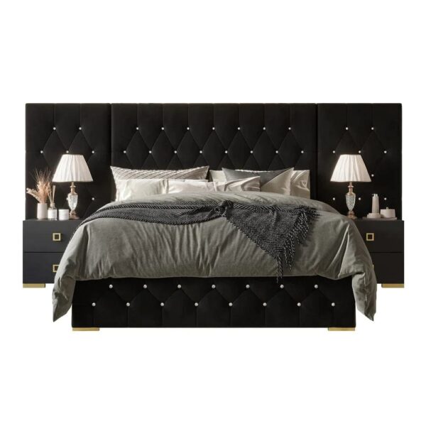 Larboard Luxury Upholstered Bed With Side Tables In Leatherette - A Crown Furniture