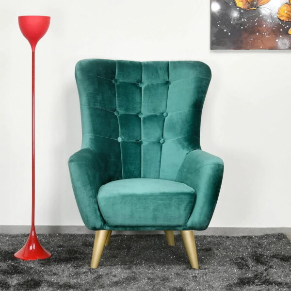 Pulsar Button-Tufted Wingback Chair In Green - A Crown Furniture