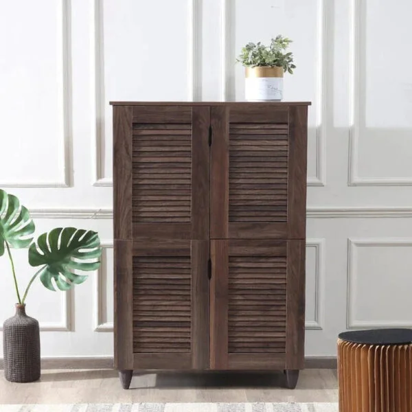 Utopia 4 Door Shoe Cabinet In Columbia Walnut Finish - A Crown Furniture