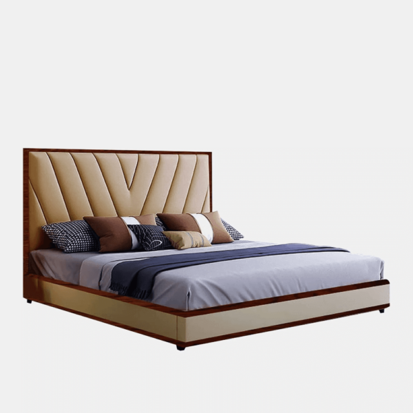 Primage Upholstered Bed In Beige Leatherette - A Crown Furniture