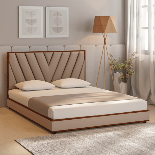 Primage Upholstered Bed In Beige Leatherette - A Crown Furniture