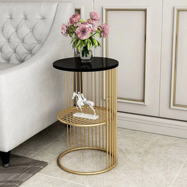 Hocheiser Side Table In Stainless Steel With Marble Top - A Crown Furniture