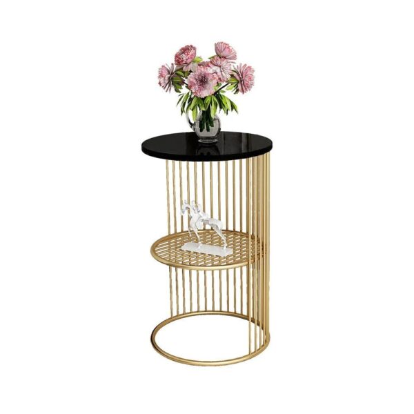 Hocheiser Side Table In Stainless Steel With Marble Top - A Crown Furniture